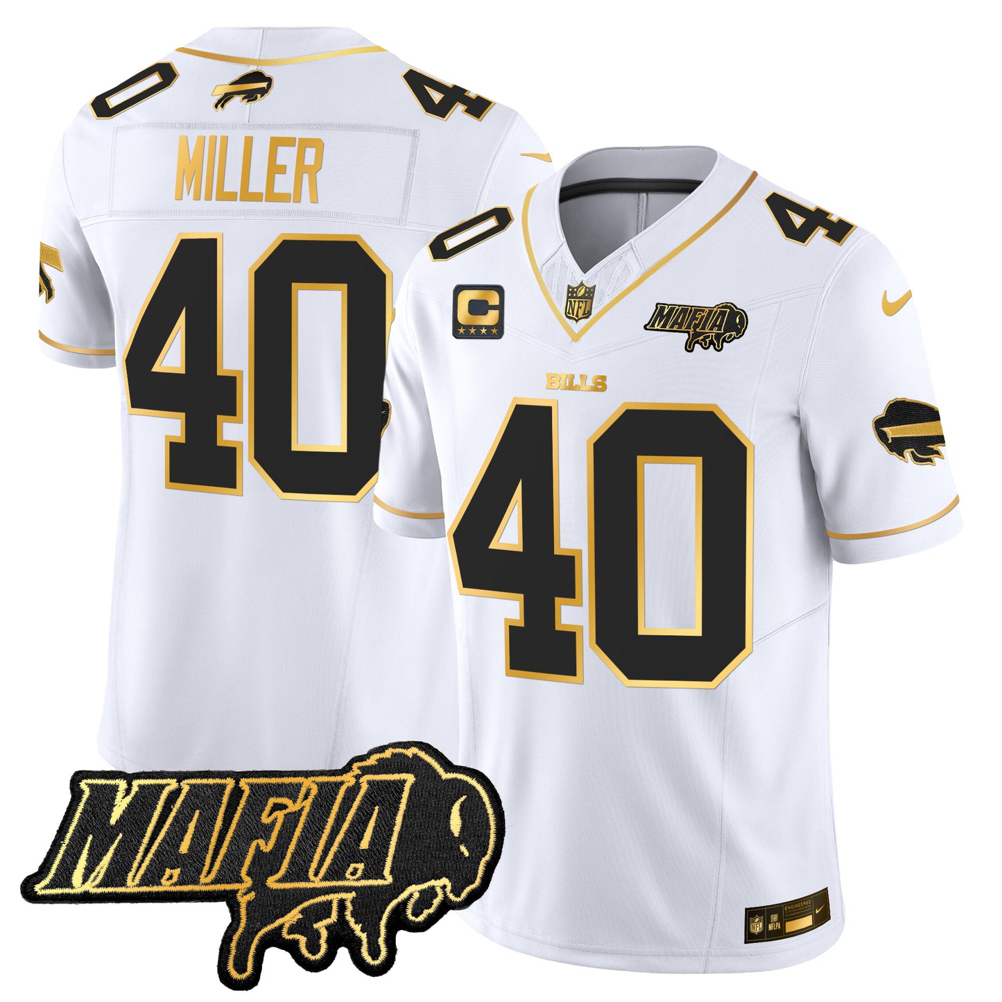 Men's Buffalo Bills 2025 Bills Mafia Patch Gold Vapor Limited Jersey - All Stitched