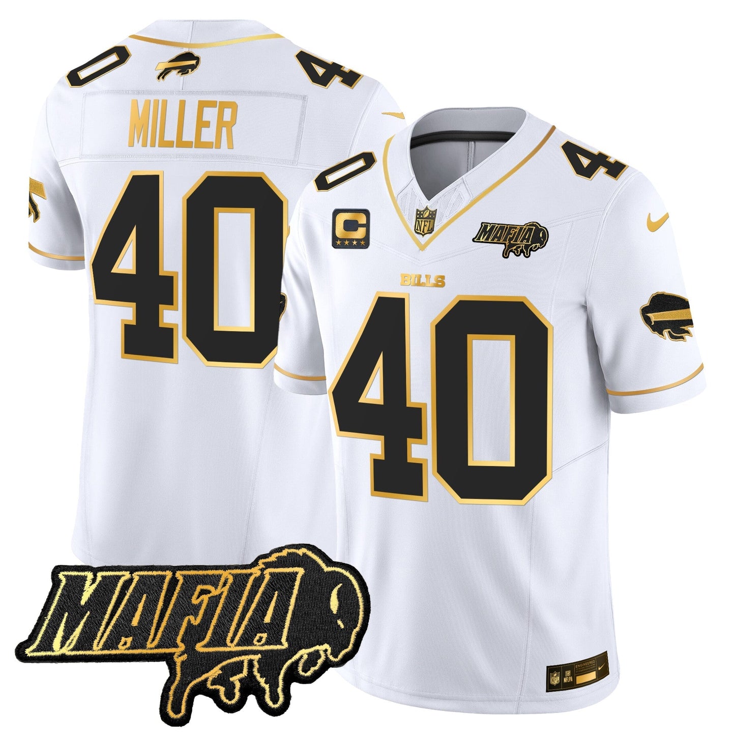 BUF 2024 Bills Mafia Patch Gold Vapor Limited Jersey - All Stitched