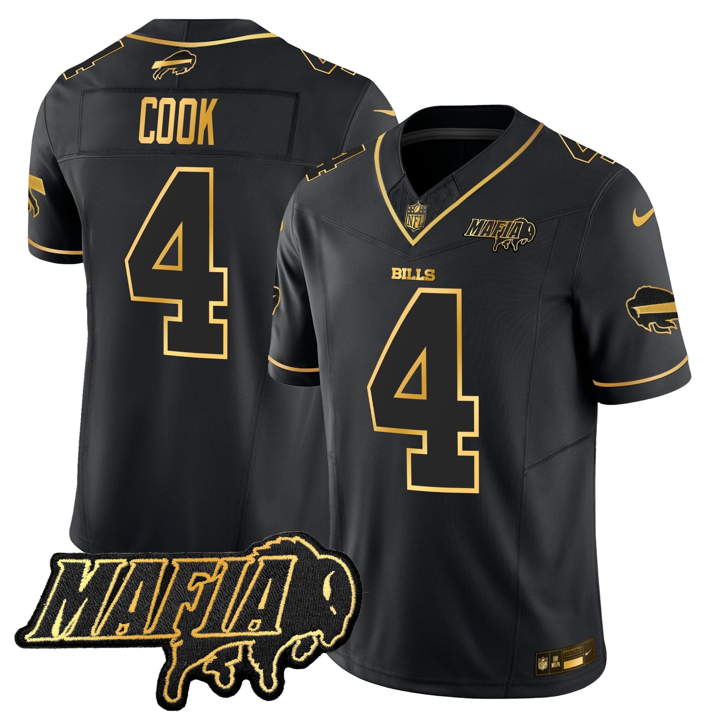 Men's Buffalo Bills 2025 Bills Mafia Patch Gold Vapor Limited Jersey - All Stitched