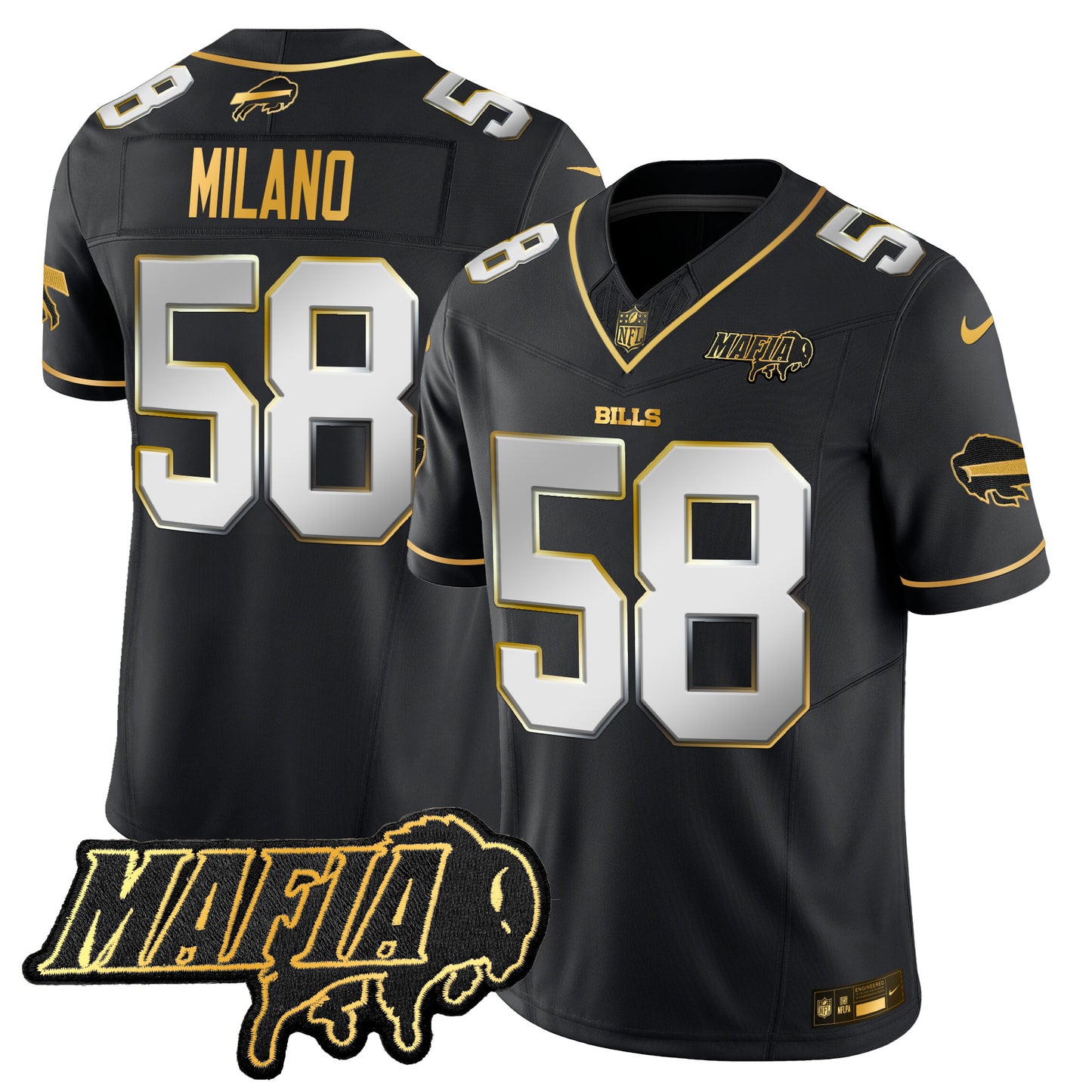 Men's Buffalo Bills 2025 Bills Mafia Patch Gold Vapor Limited Jersey - All Stitched