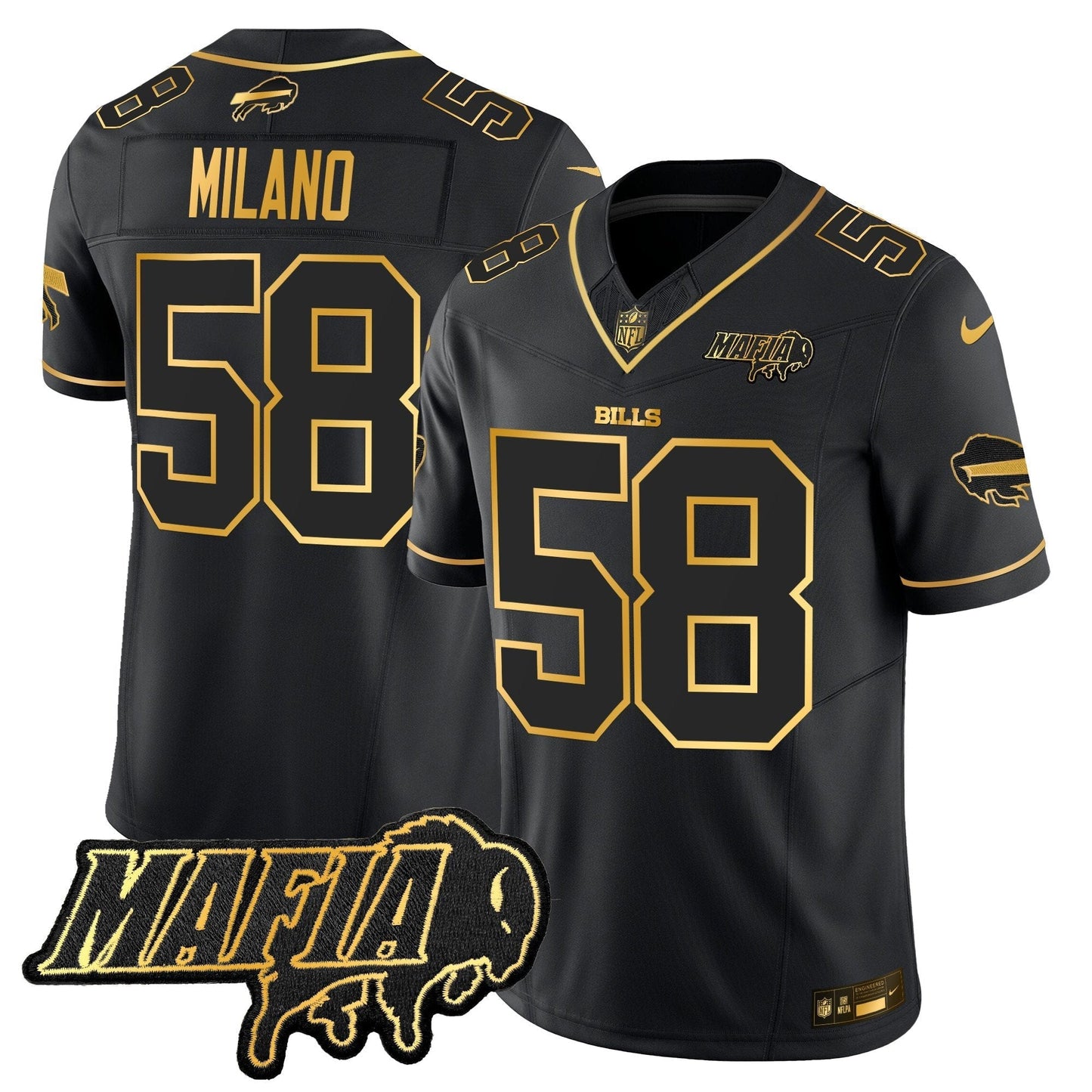 BUF 2024 Bills Mafia Patch Gold Vapor Limited Jersey - All Stitched