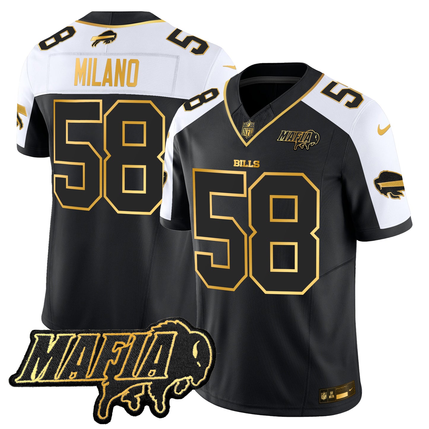 Men's Buffalo Bills 2025 Bills Mafia Patch Gold Vapor Limited Jersey - All Stitched
