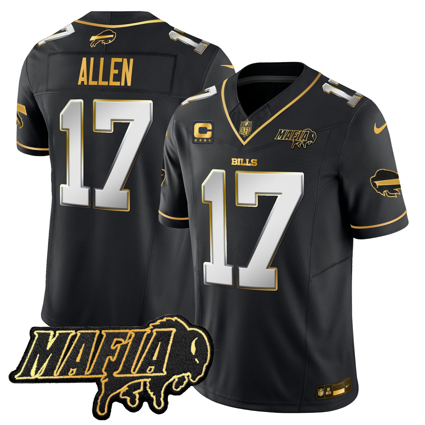 Men's Buffalo Bills 2025 Bills Mafia Patch Gold Vapor Limited Jersey - All Stitched