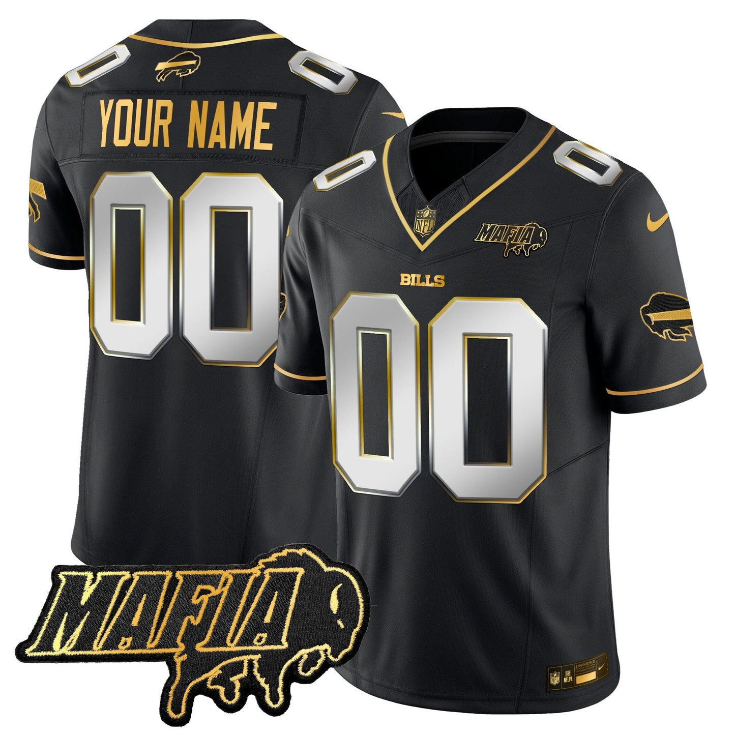 Buffalo Bills 2024 Bills Mafia Patch Gold Vapor Limited Custom Jersey - All Stitched