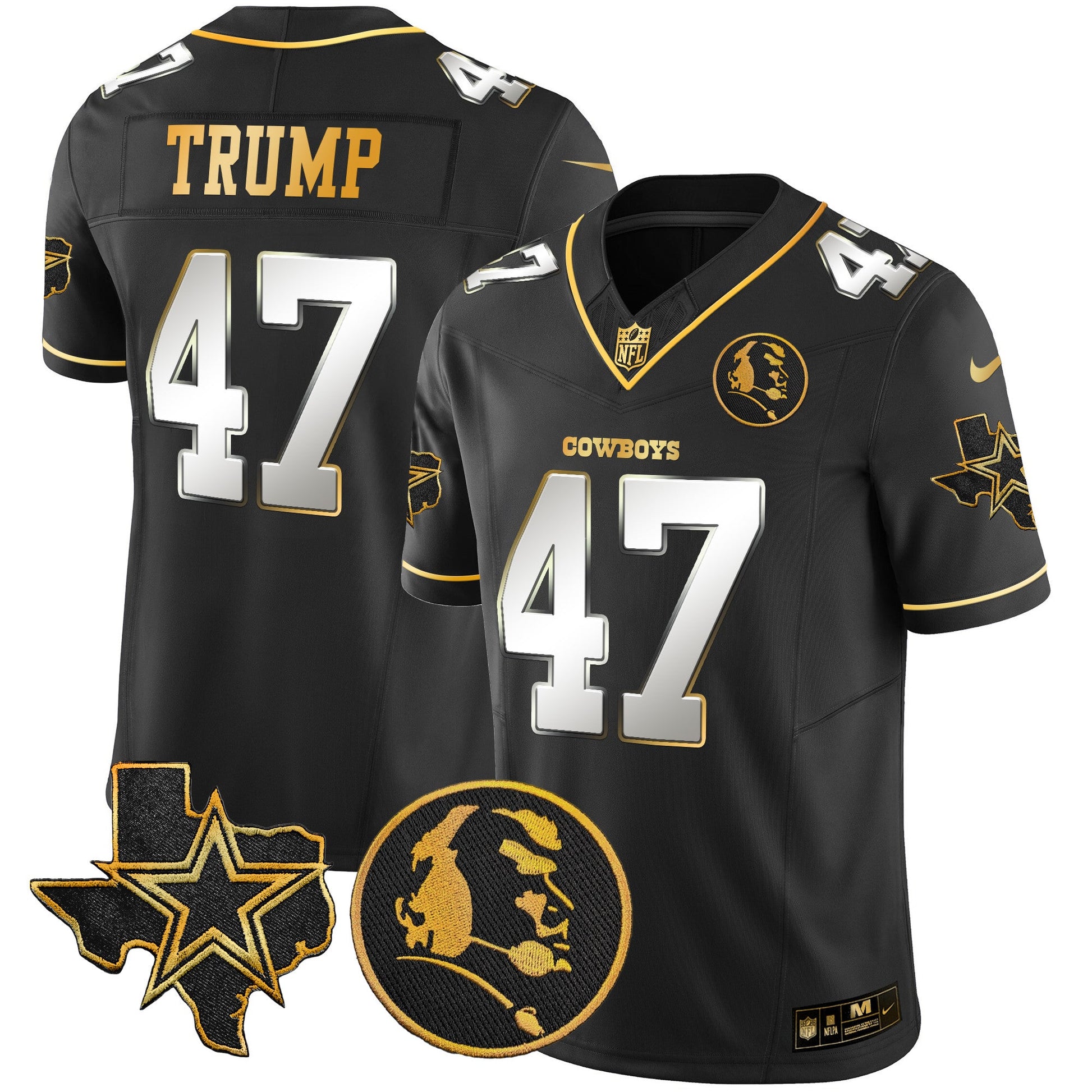 Cowboys Texas & John Madden Patch Gold Vapor Limited Jersey - All Stitched