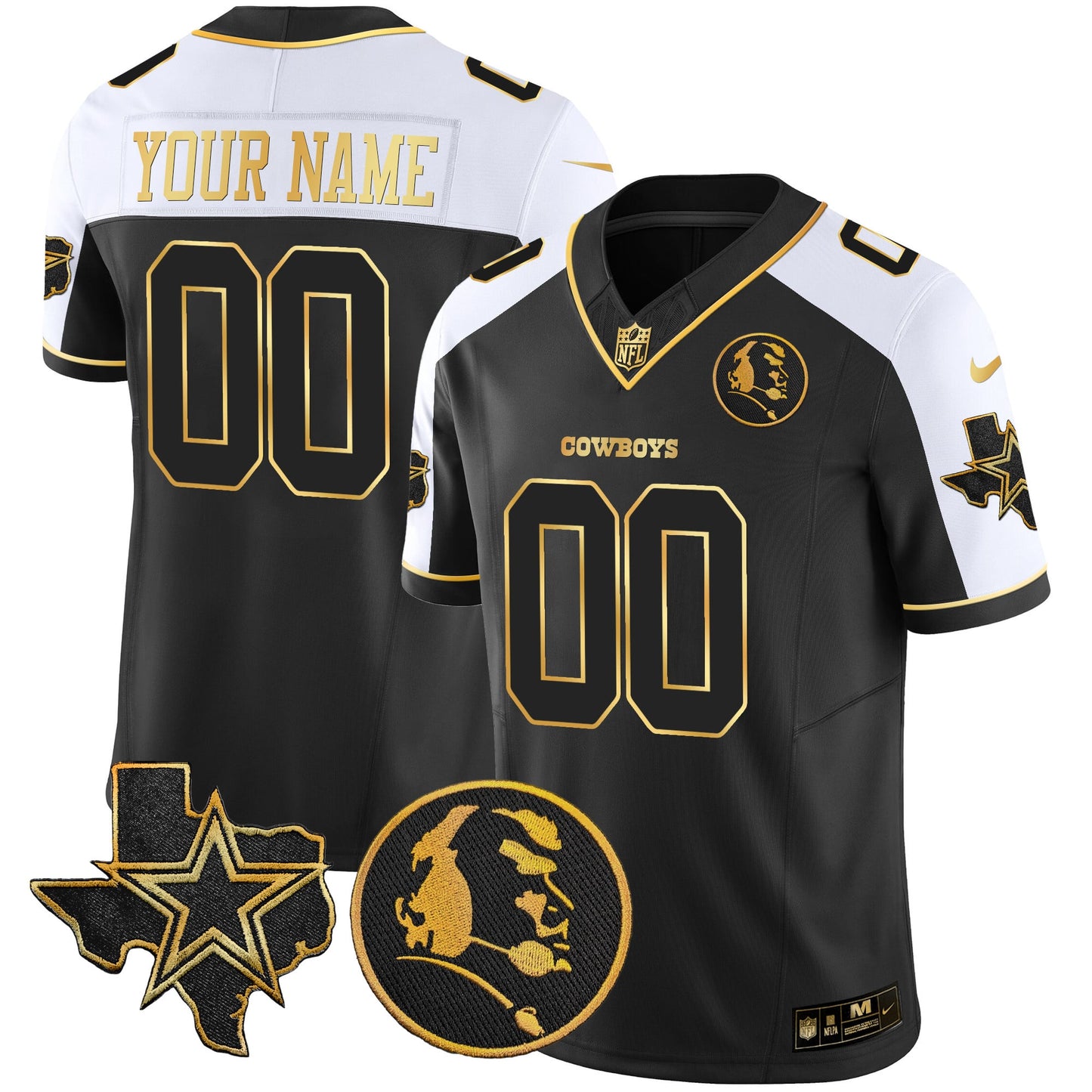 Cowboys Texas & John Madden Patch Gold Vapor Limited Custom Jersey - All Stitched