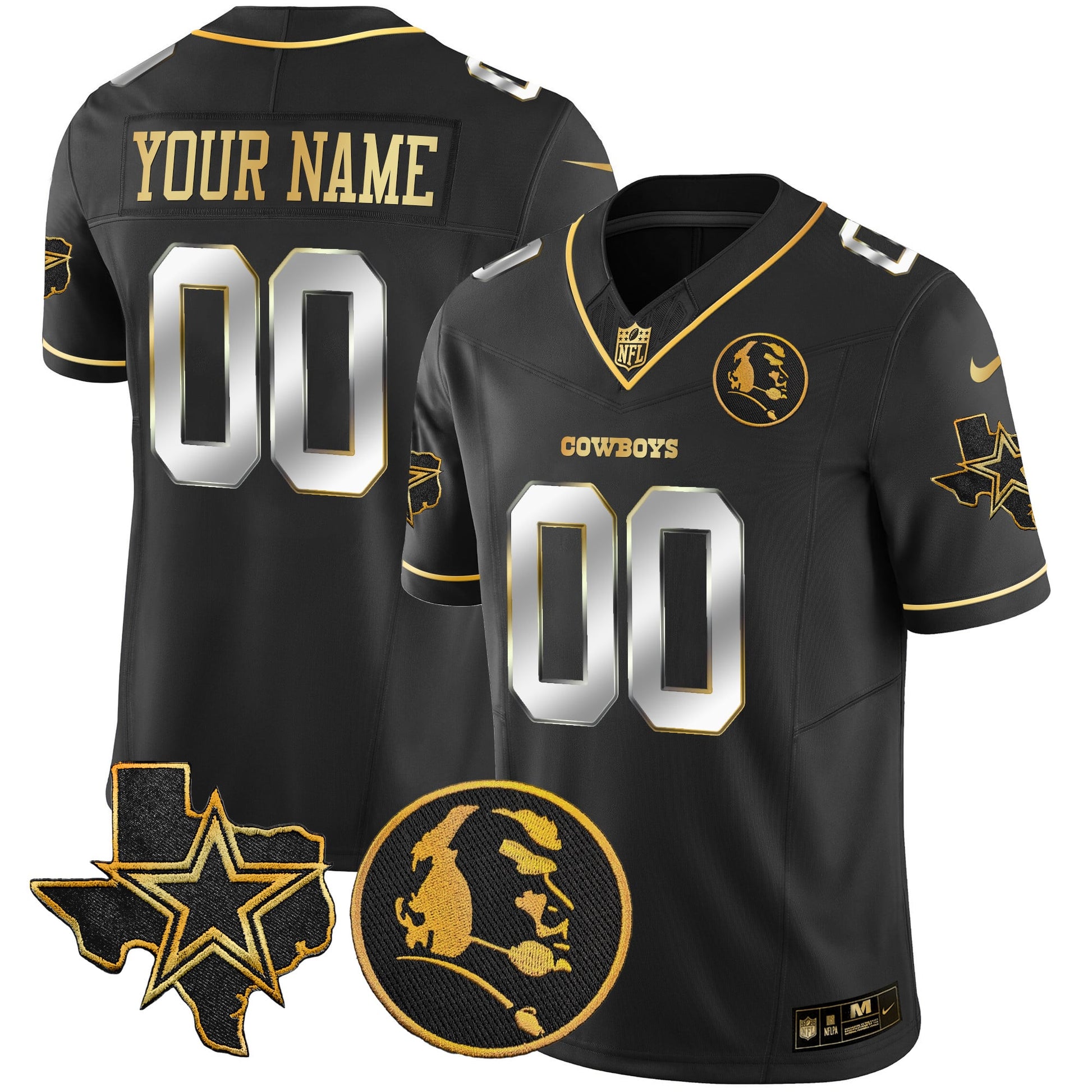 Cowboys Texas & John Madden Patch Gold Vapor Limited Custom Jersey - All Stitched
