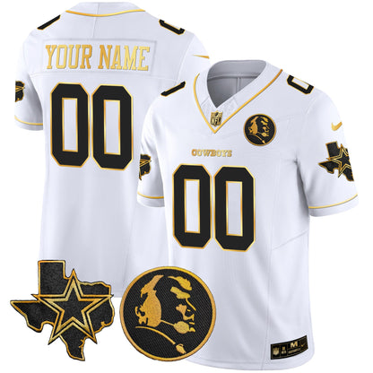Cowboys Texas & John Madden Patch Gold Vapor Limited Custom Jersey - All Stitched