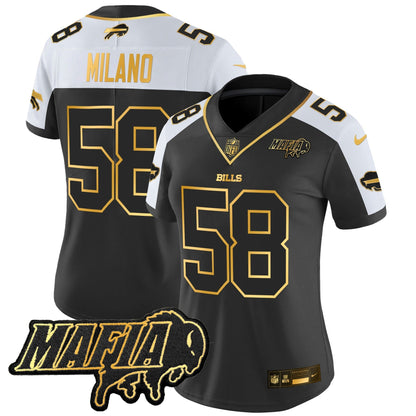 Women's BUF 2024 Bills Mafia Patch Gold Vapor Limited Jersey - All Stitched