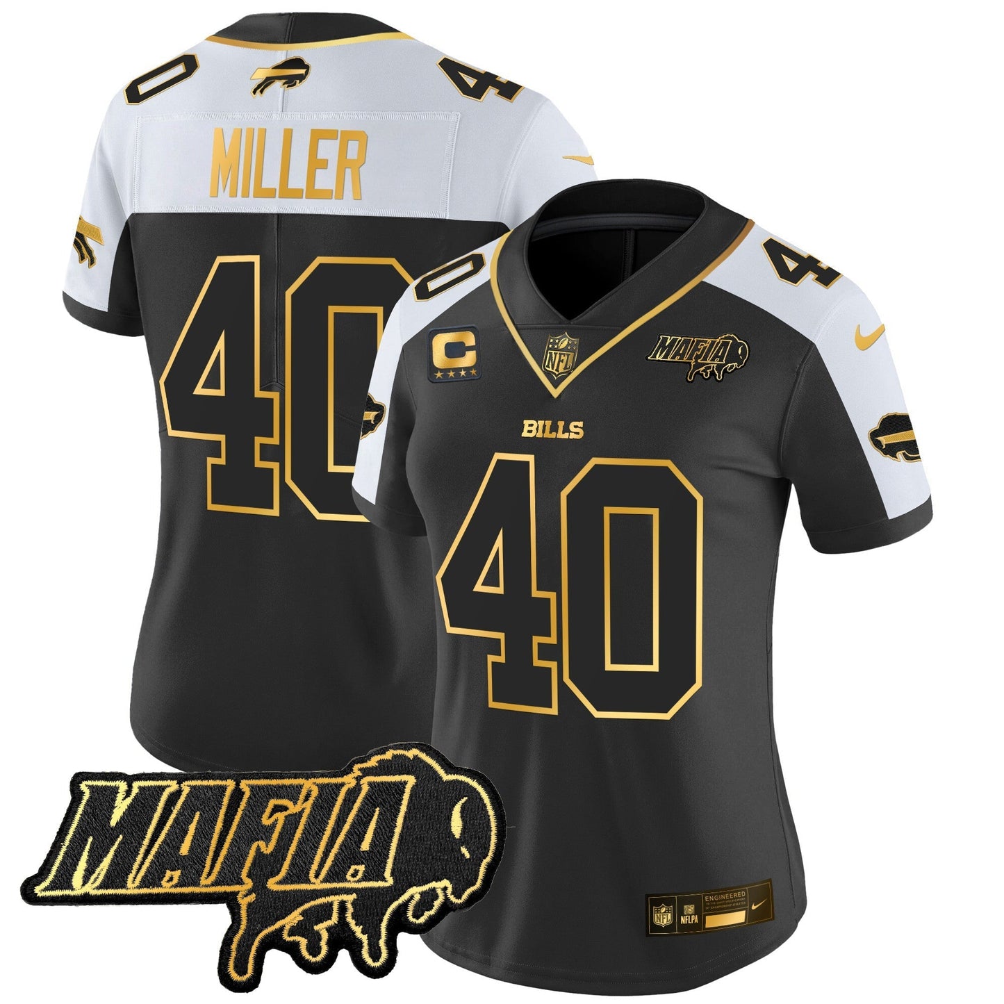Women's BUF 2024 Bills Mafia Patch Gold Vapor Limited Jersey - All Stitched
