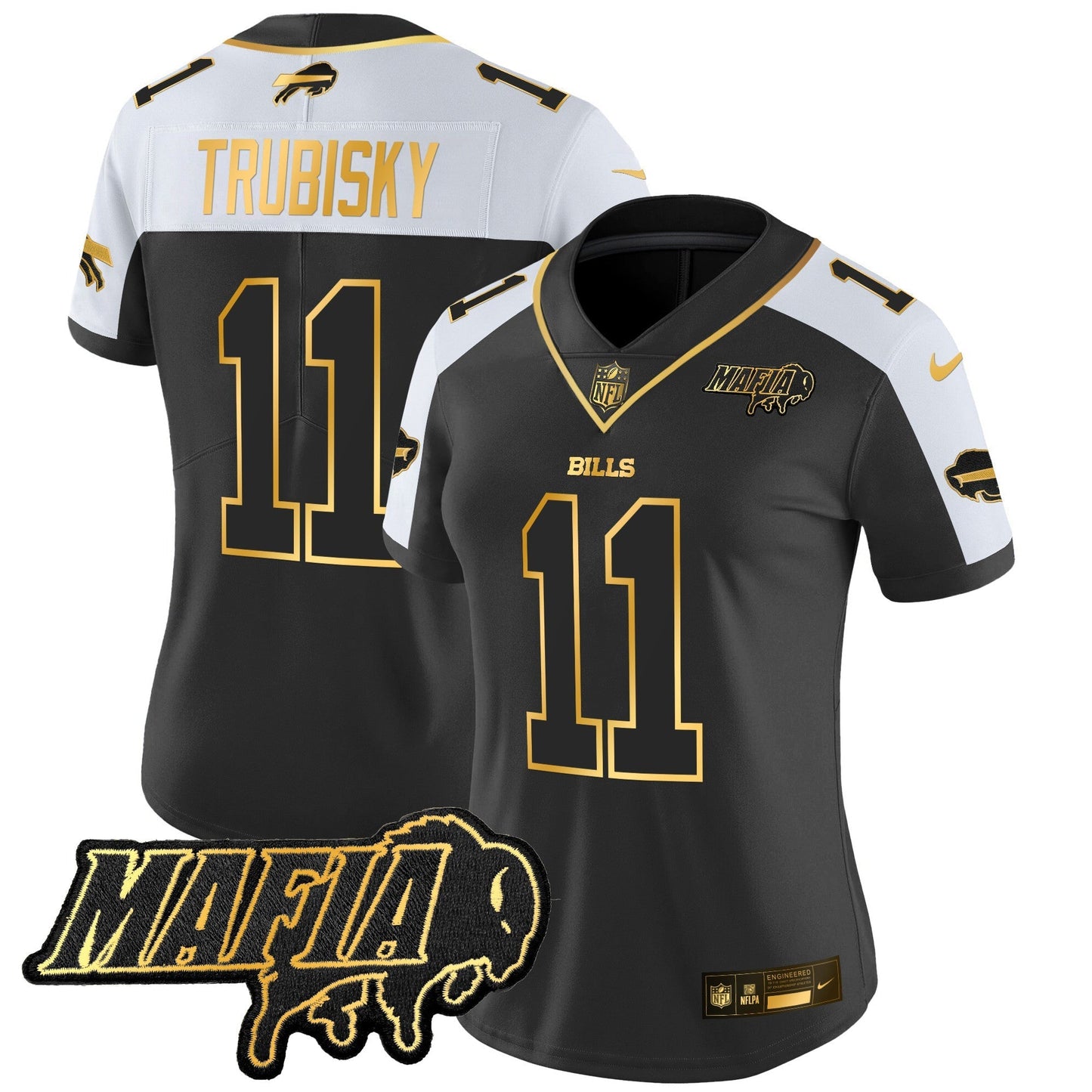 Women's BUF 2024 Bills Mafia Patch Gold Vapor Limited Jersey - All Stitched