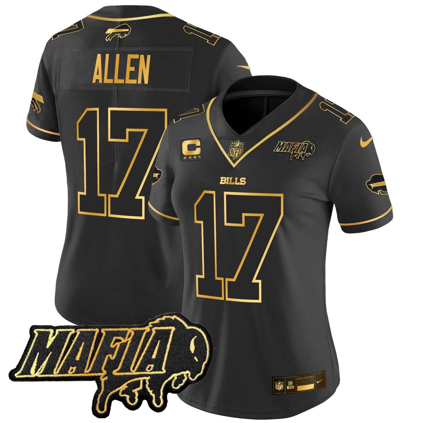Women's BUF 2024 Bills Mafia Patch Gold Vapor Limited Jersey - All Stitched