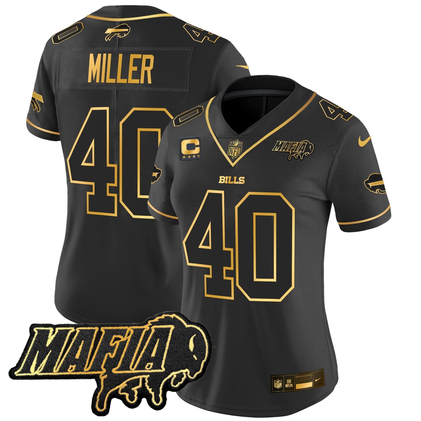 Women's BUF 2024 Bills Mafia Patch Gold Vapor Limited Jersey - All Stitched