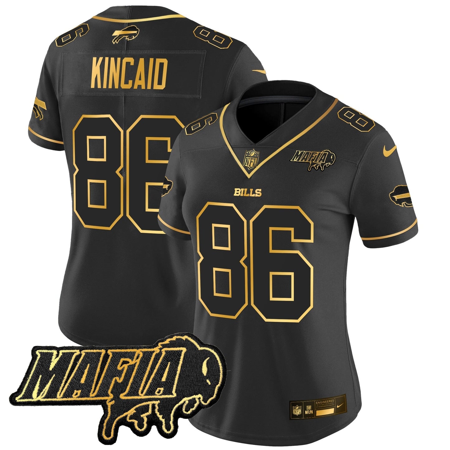 Women's BUF 2024 Bills Mafia Patch Gold Vapor Limited Jersey - All Stitched