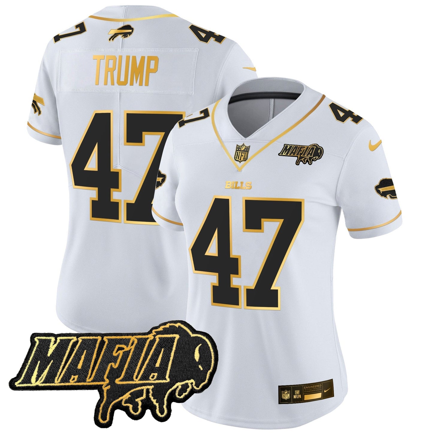 Women's BUF 2024 Bills Mafia Patch Gold Vapor Limited Jersey - All Stitched