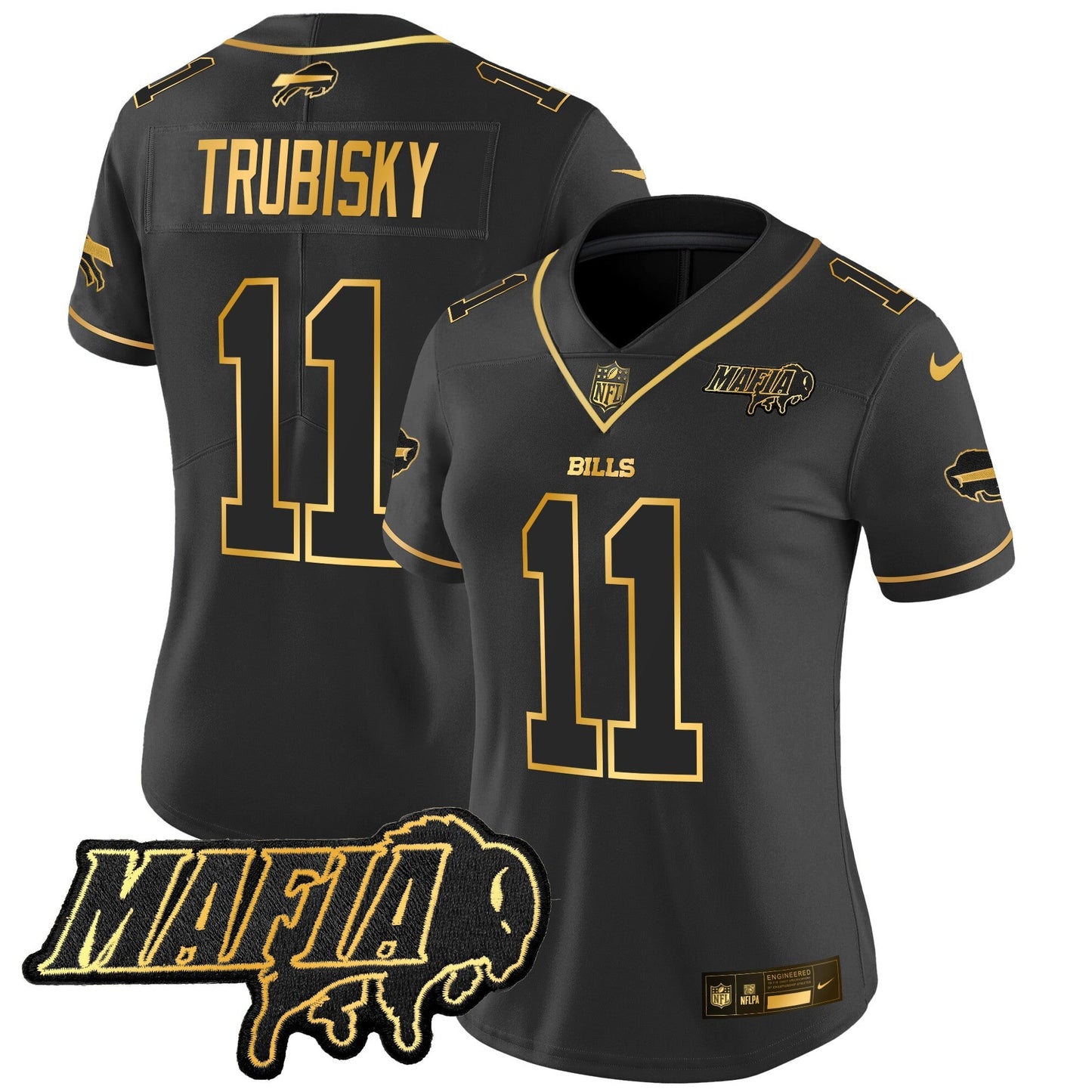 Women's BUF 2024 Bills Mafia Patch Gold Vapor Limited Jersey - All Stitched