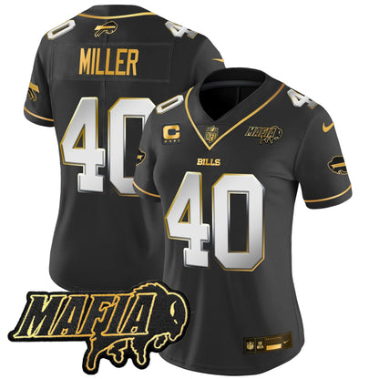 Women's BUF 2024 Bills Mafia Patch Gold Vapor Limited Jersey - All Stitched