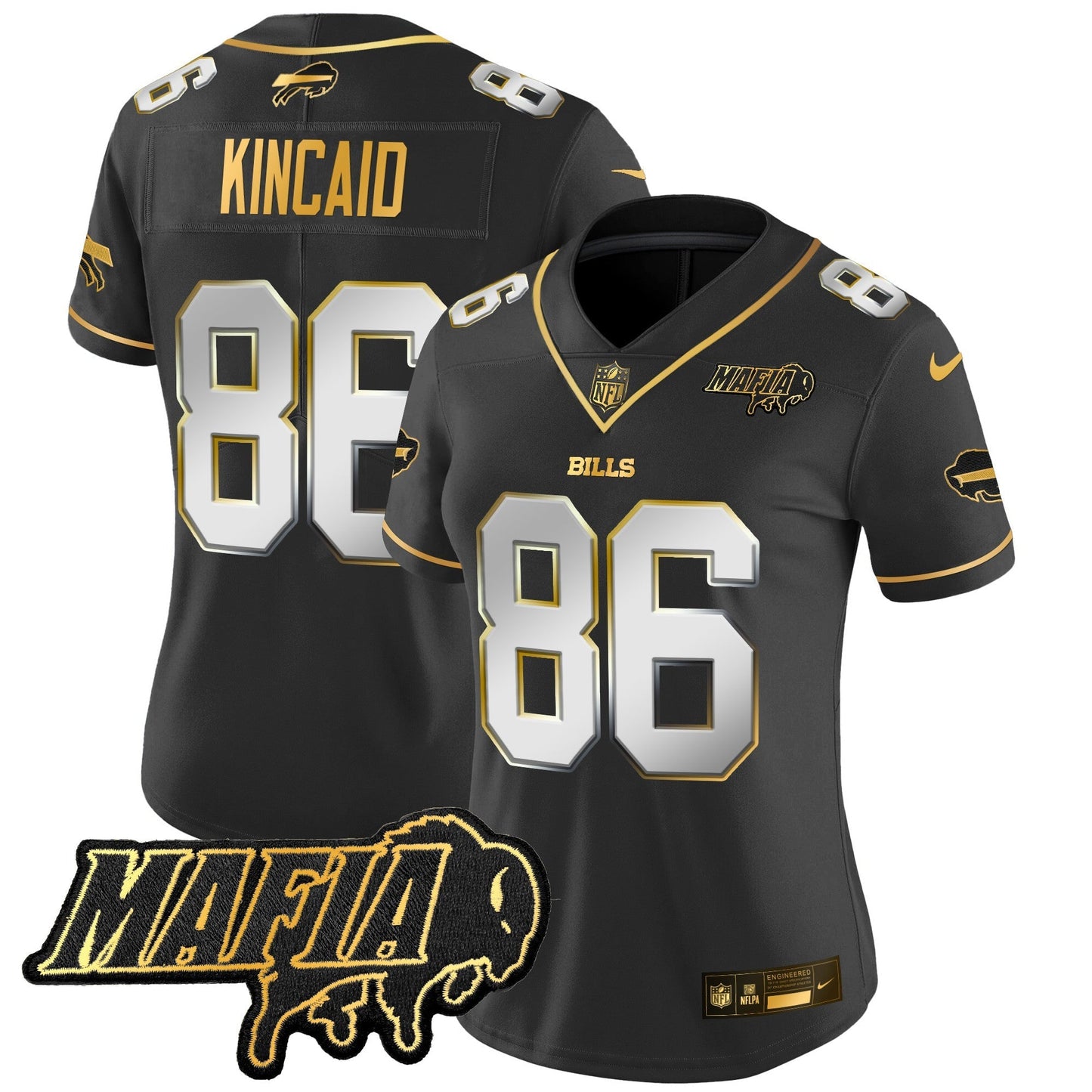 Women's BUF 2024 Bills Mafia Patch Gold Vapor Limited Jersey - All Stitched