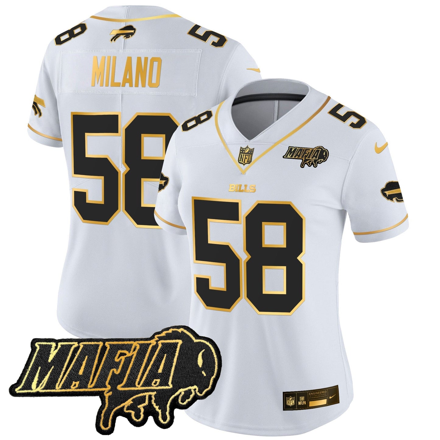 Women's BUF 2024 Bills Mafia Patch Gold Vapor Limited Jersey - All Stitched