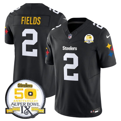 Men's Steelers 50th Anniversary Of Super Bowl IX Patch Vapor Limited Jersey V2 - All Stitched