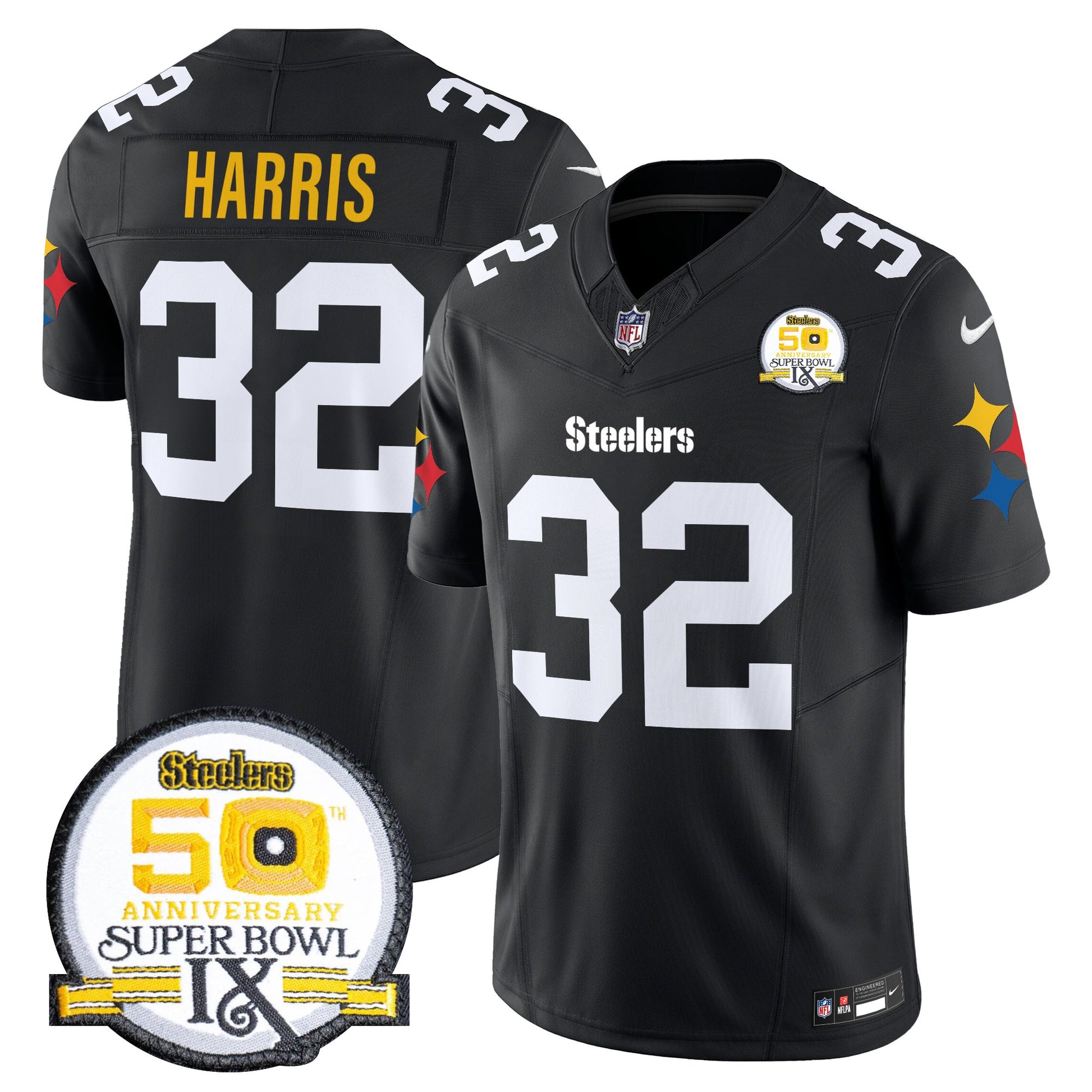 Men's Steelers 50th Anniversary Of Super Bowl IX Patch Vapor Limited Jersey V2 - All Stitched