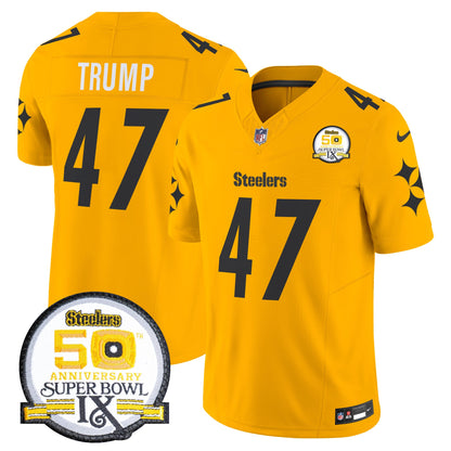 Men's Steelers 50th Anniversary Of Super Bowl IX Patch Vapor Limited Jersey V2 - All Stitched