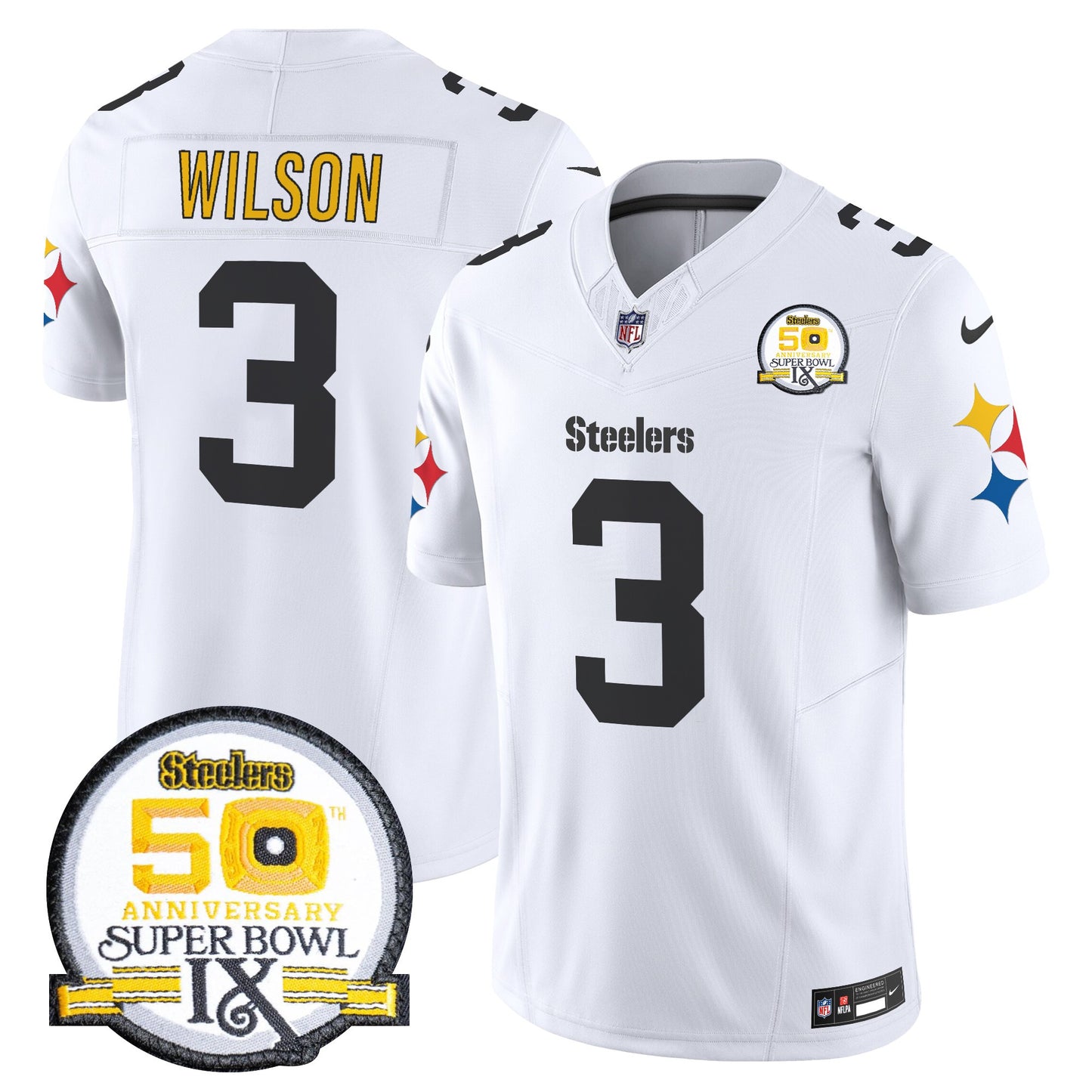 Men's Steelers 50th Anniversary Of Super Bowl IX Patch Vapor Limited Jersey V2 - All Stitched