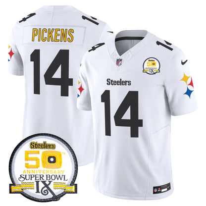 Men's Steelers 50th Anniversary Of Super Bowl IX Patch Vapor Limited Jersey V2 - All Stitched