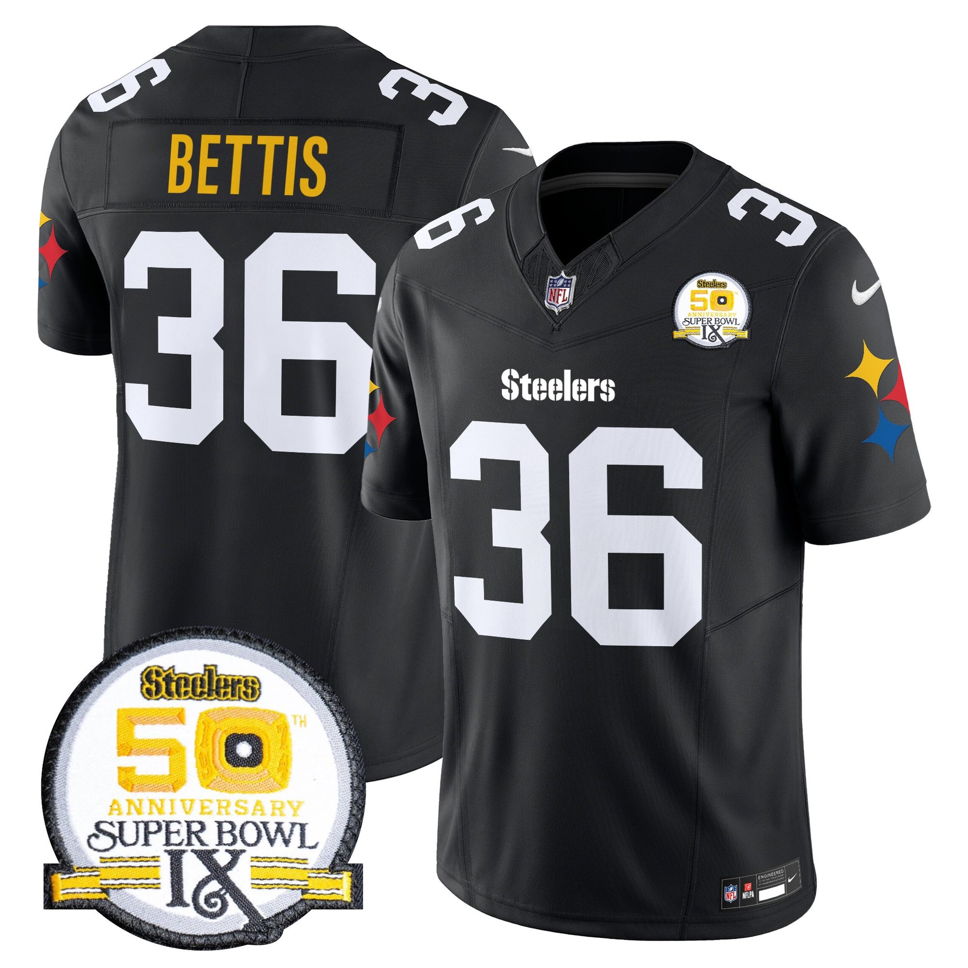 Men's Steelers 50th Anniversary Of Super Bowl IX Patch Vapor Limited Jersey V2 - All Stitched