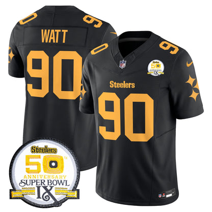 Men's Steelers 50th Anniversary Of Super Bowl IX Patch Vapor Limited Jersey V2 - All Stitched