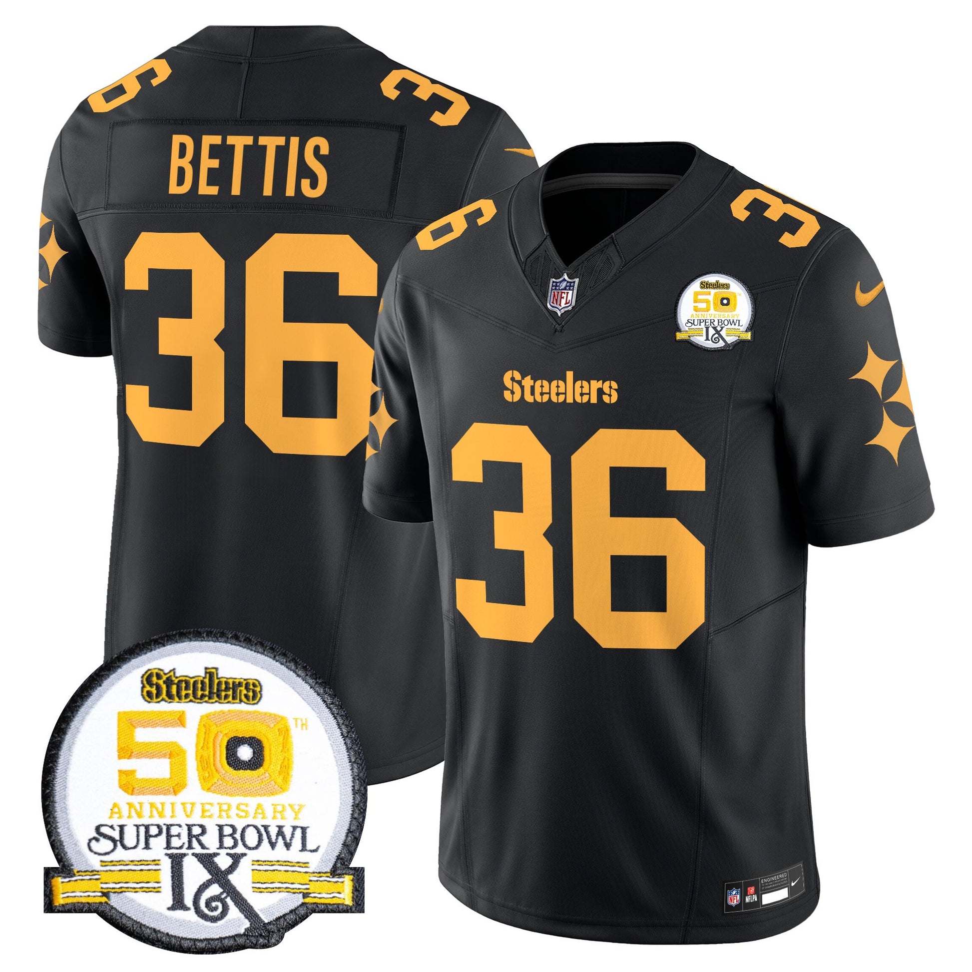 Men's Steelers 50th Anniversary Of Super Bowl IX Patch Vapor Limited Jersey V2 - All Stitched