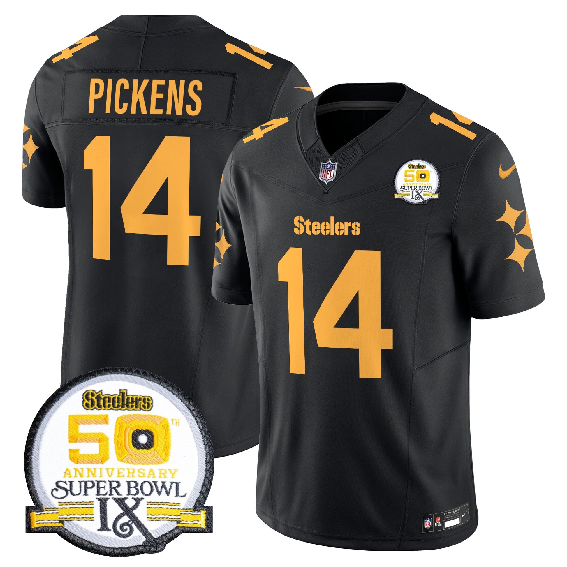 Men's Steelers 50th Anniversary Of Super Bowl IX Patch Vapor Limited Jersey V2 - All Stitched