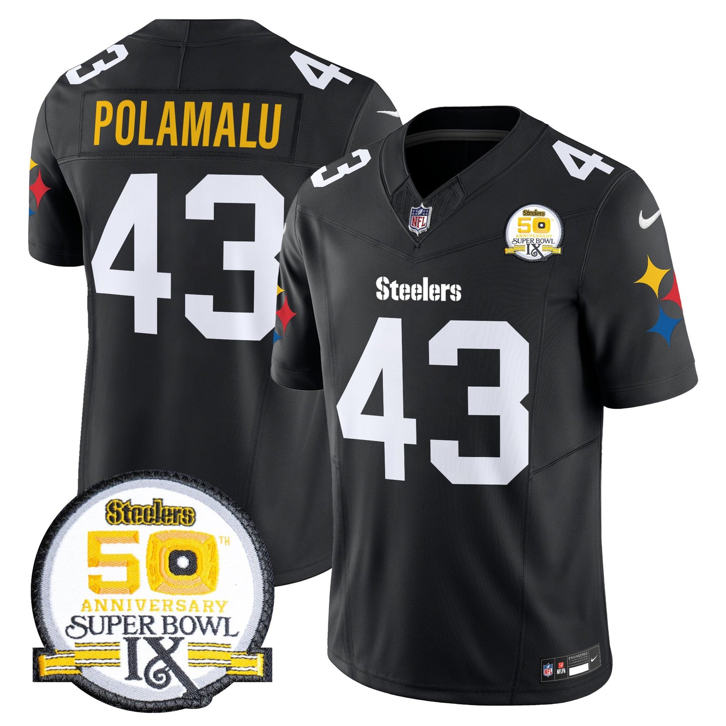 Men's Steelers 50th Anniversary Of Super Bowl IX Patch Vapor Limited Jersey V2 - All Stitched