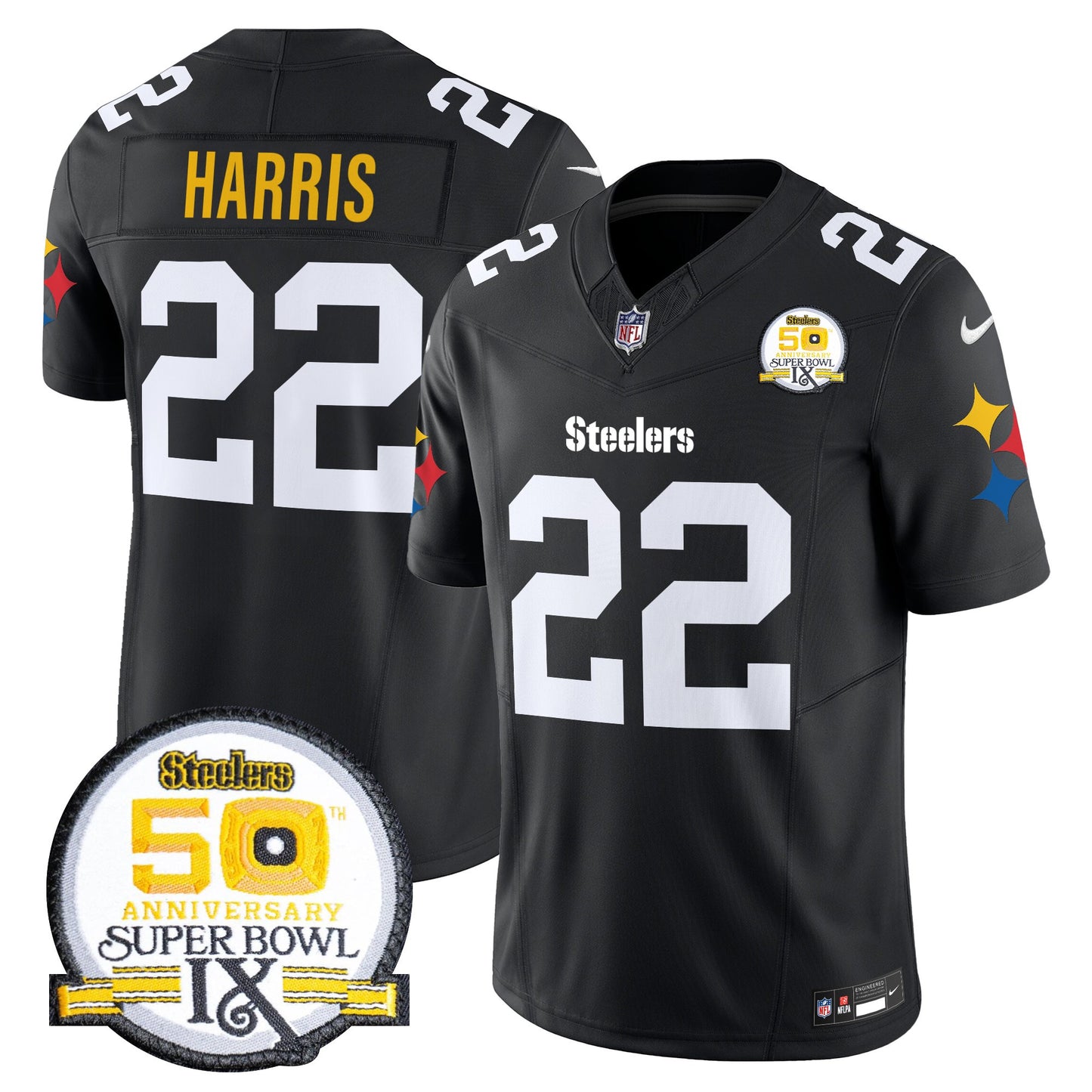 Men's Steelers 50th Anniversary Of Super Bowl IX Patch Vapor Limited Jersey V2 - All Stitched