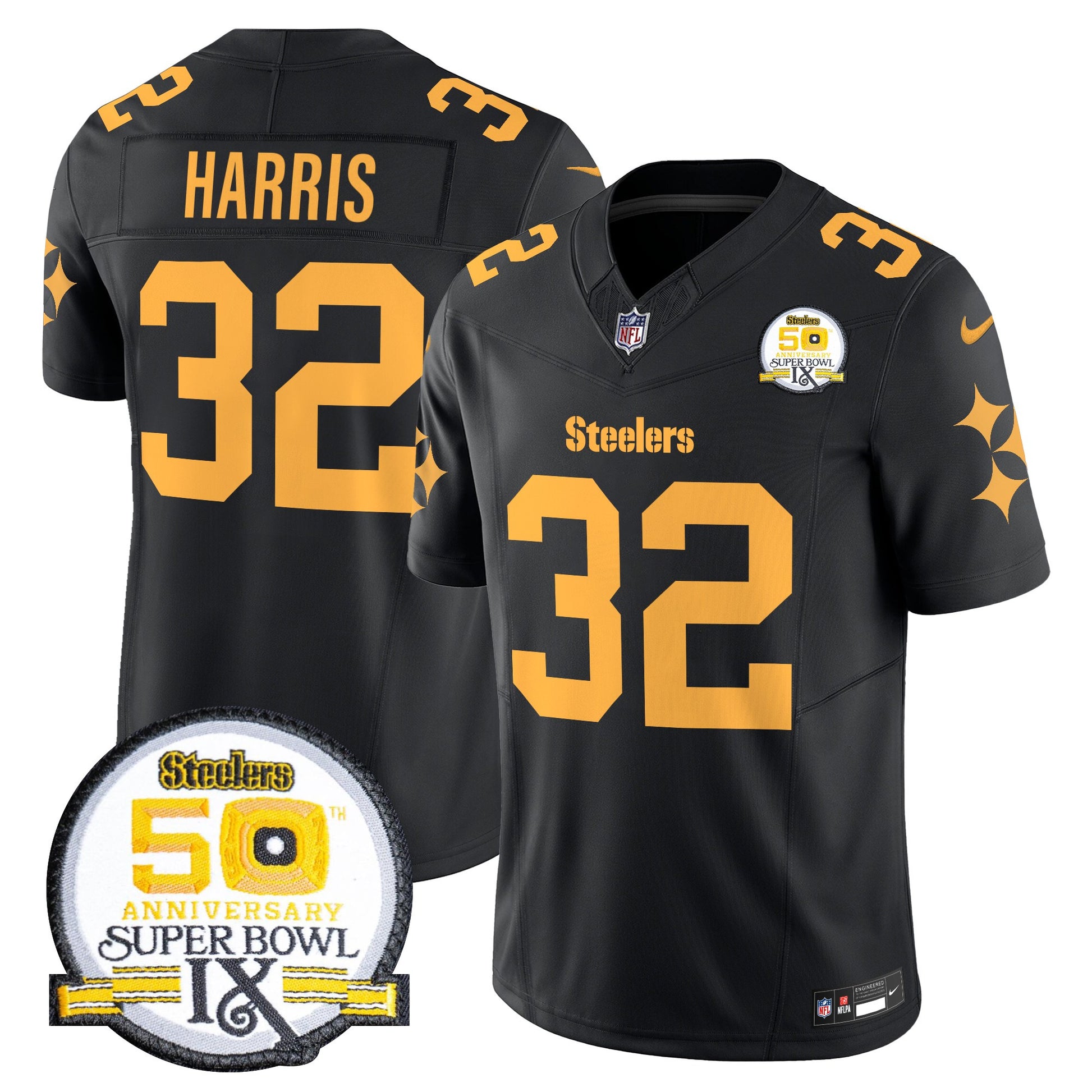Men's Steelers 50th Anniversary Of Super Bowl IX Patch Vapor Limited Jersey V2 - All Stitched