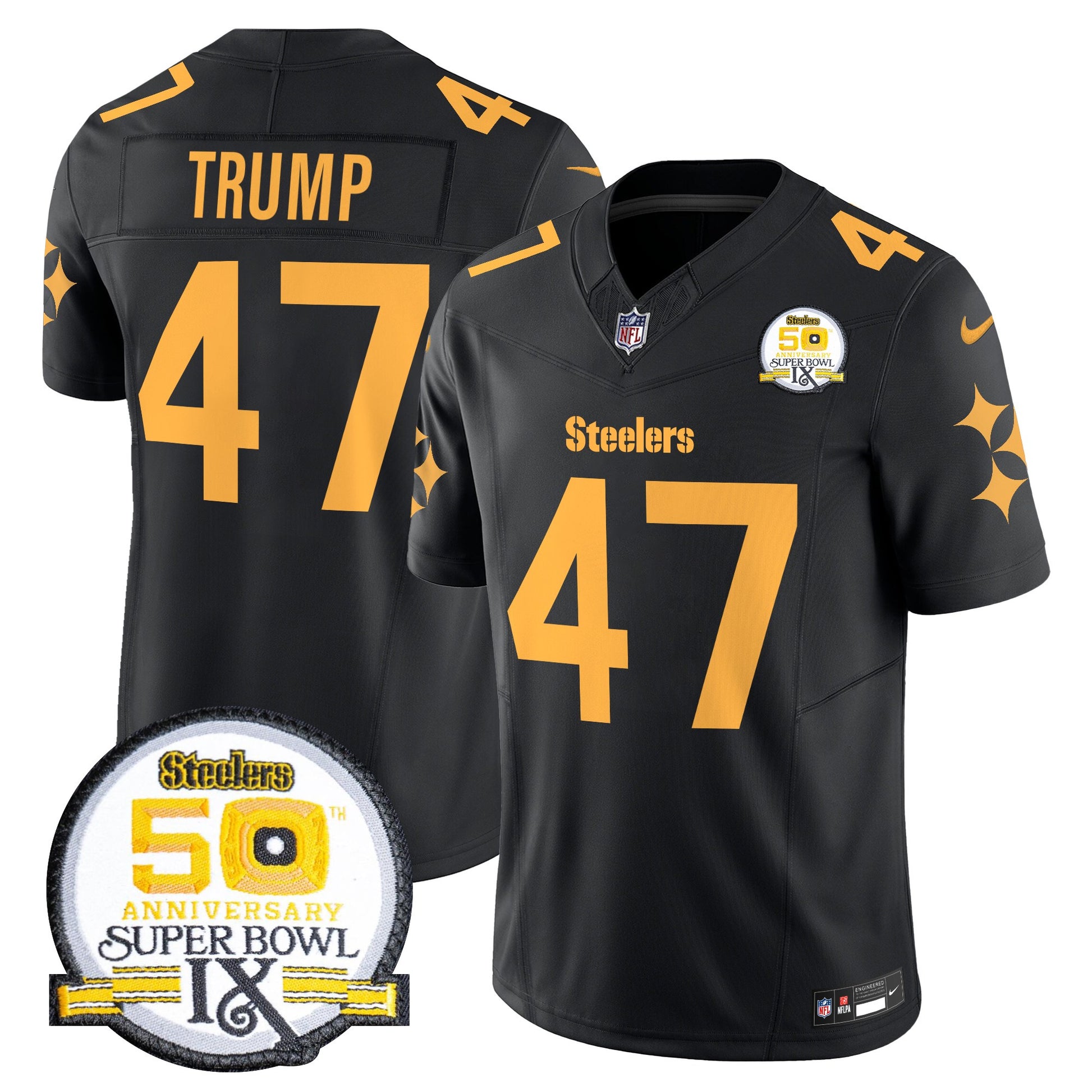 Men's Steelers 50th Anniversary Of Super Bowl IX Patch Vapor Limited Jersey V2 - All Stitched