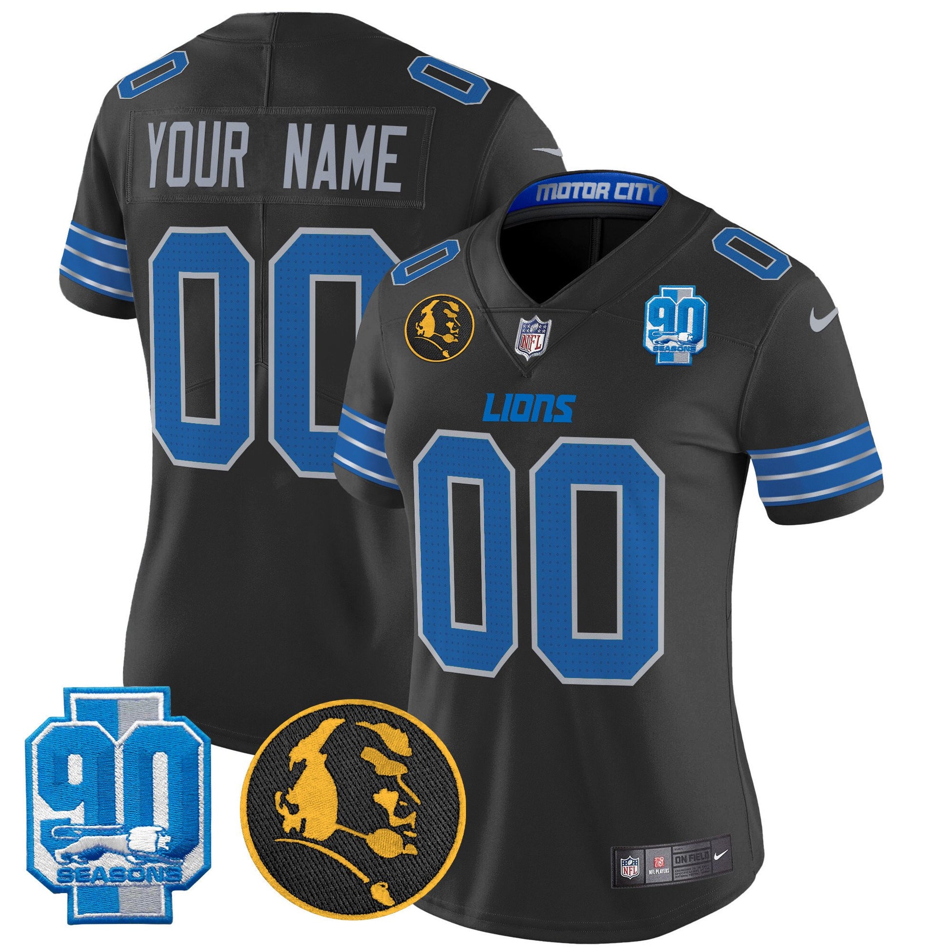 Detroit Lions 2024 90th & John Madden Patch Vapor Limited Custom Jersey - All Stitched