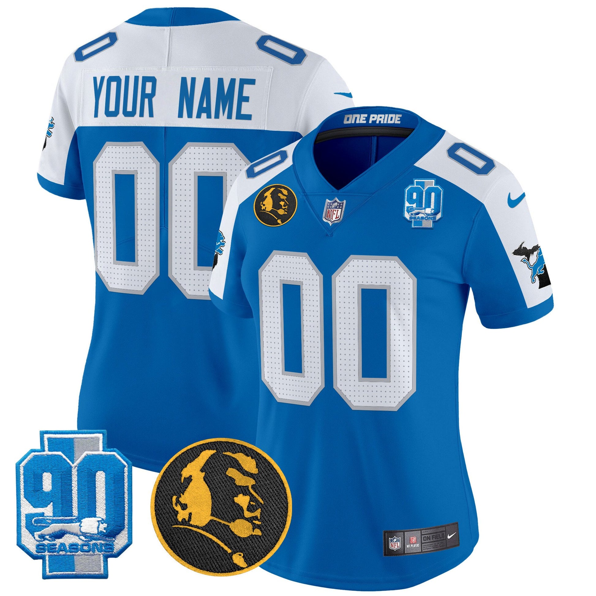 Detroit Lions 2024 90th & John Madden Patch Vapor Limited Custom Jersey - All Stitched