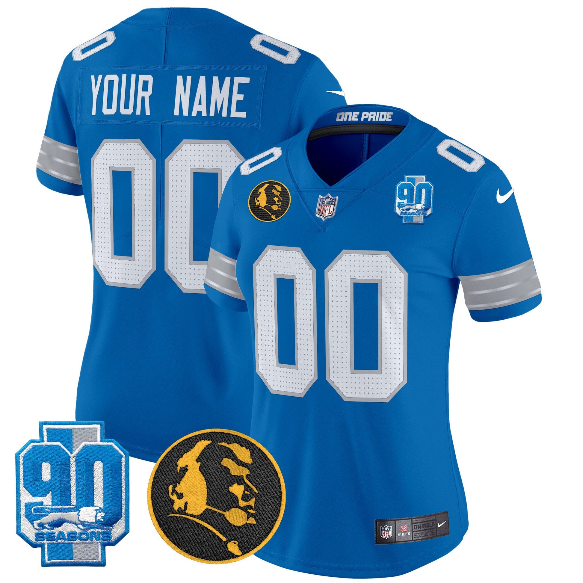 Detroit Lions 2024 90th & John Madden Patch Vapor Limited Custom Jersey - All Stitched