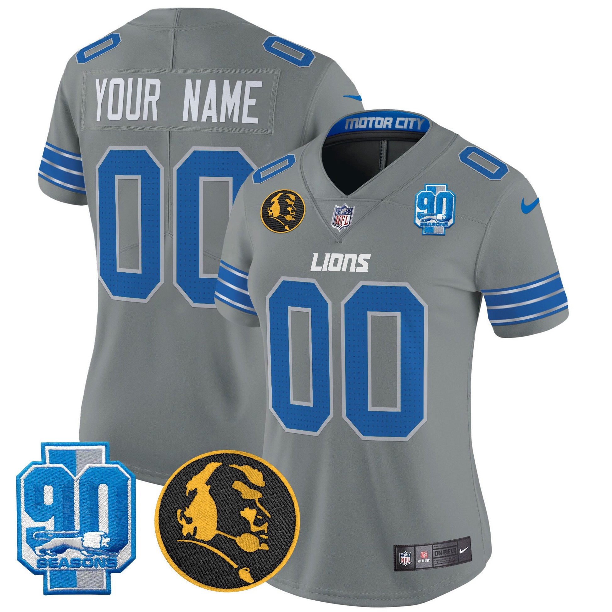 Detroit Lions 2024 90th & John Madden Patch Vapor Limited Custom Jersey - All Stitched
