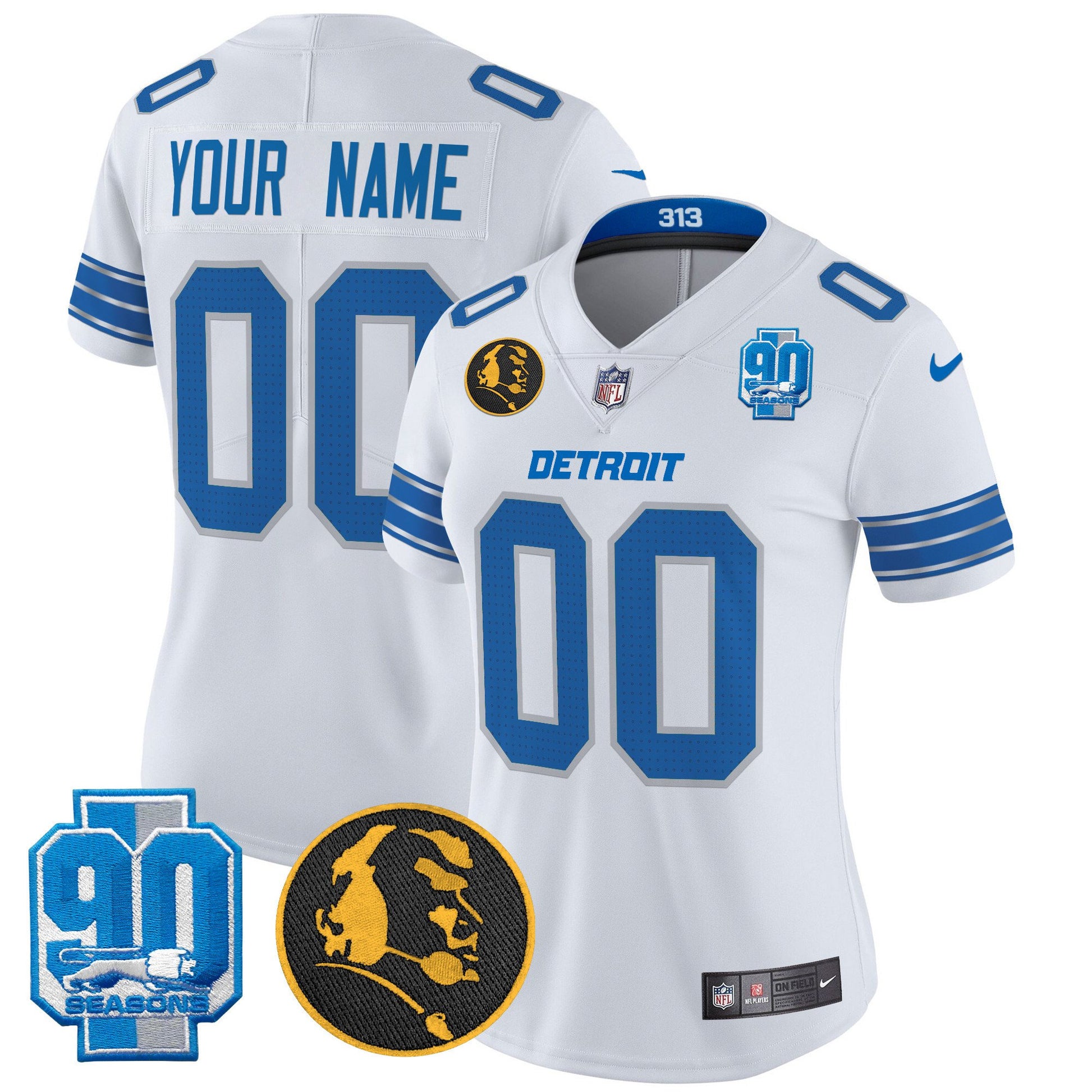 Detroit Lions 2024 90th & John Madden Patch Vapor Limited Custom Jersey - All Stitched