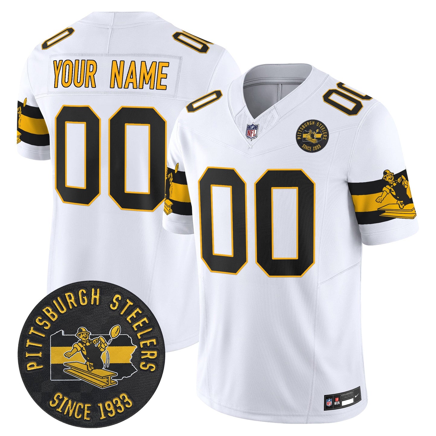 Pittsburgh Steelers Throwback 1933 Patch Vapor Limited Custom Jersey - All Stitched