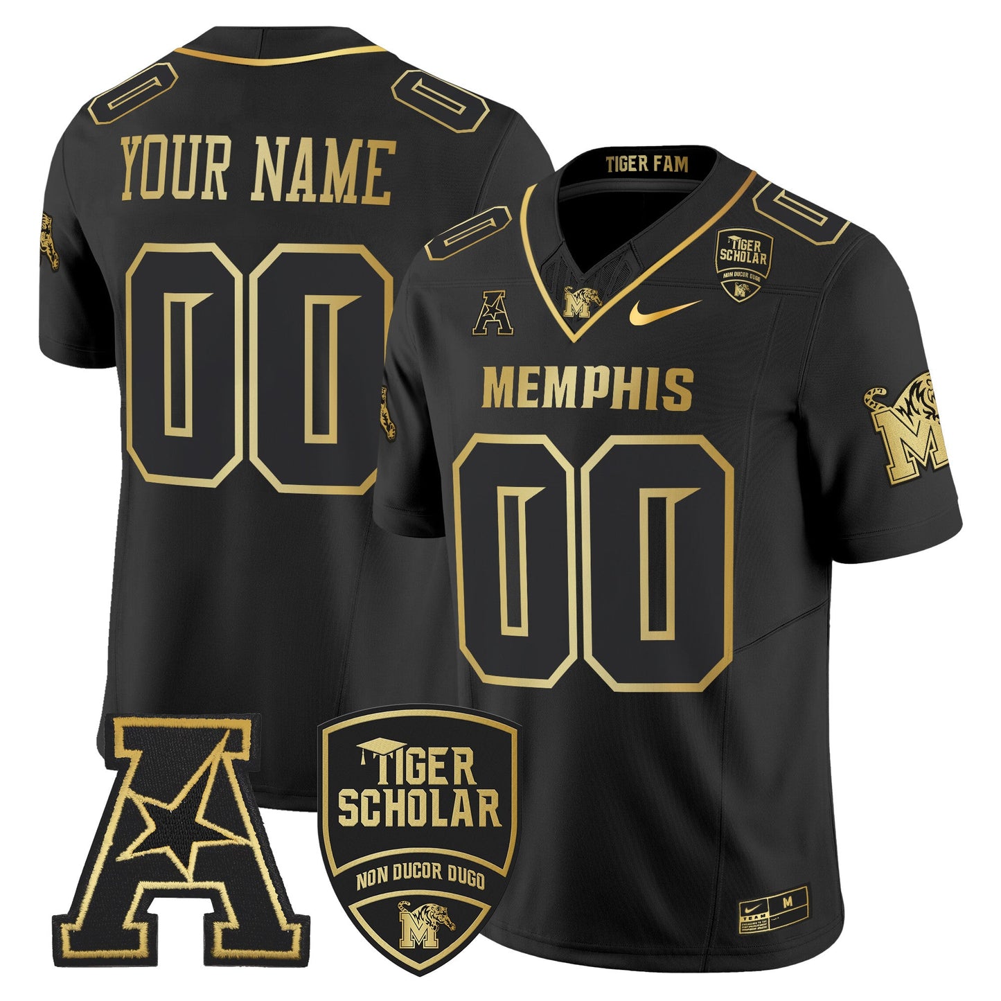 Memphis Tigers 2024 Gold Vapor Limited Custom Jersey - All Stitched