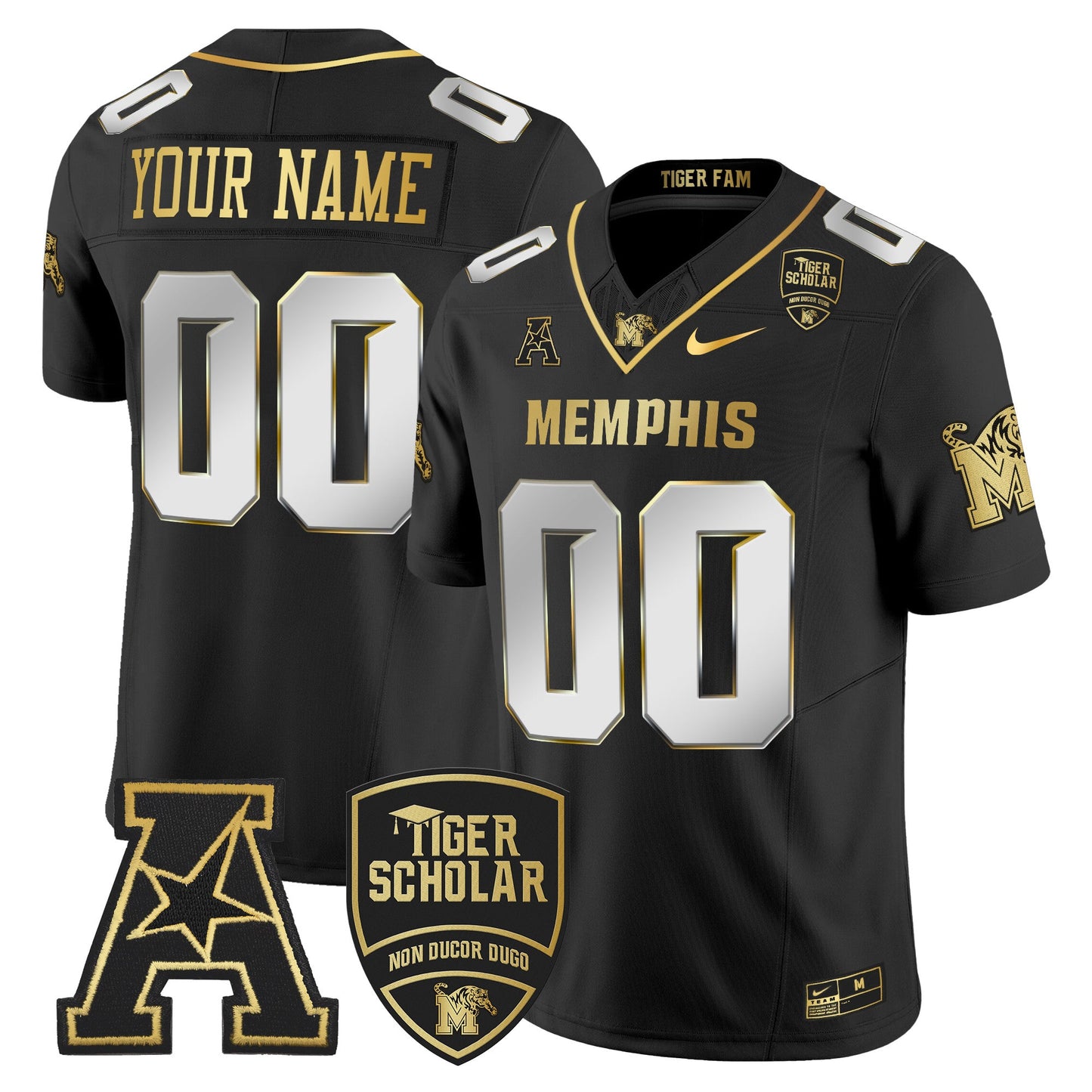 Memphis Tigers 2024 Gold Vapor Limited Custom Jersey - All Stitched