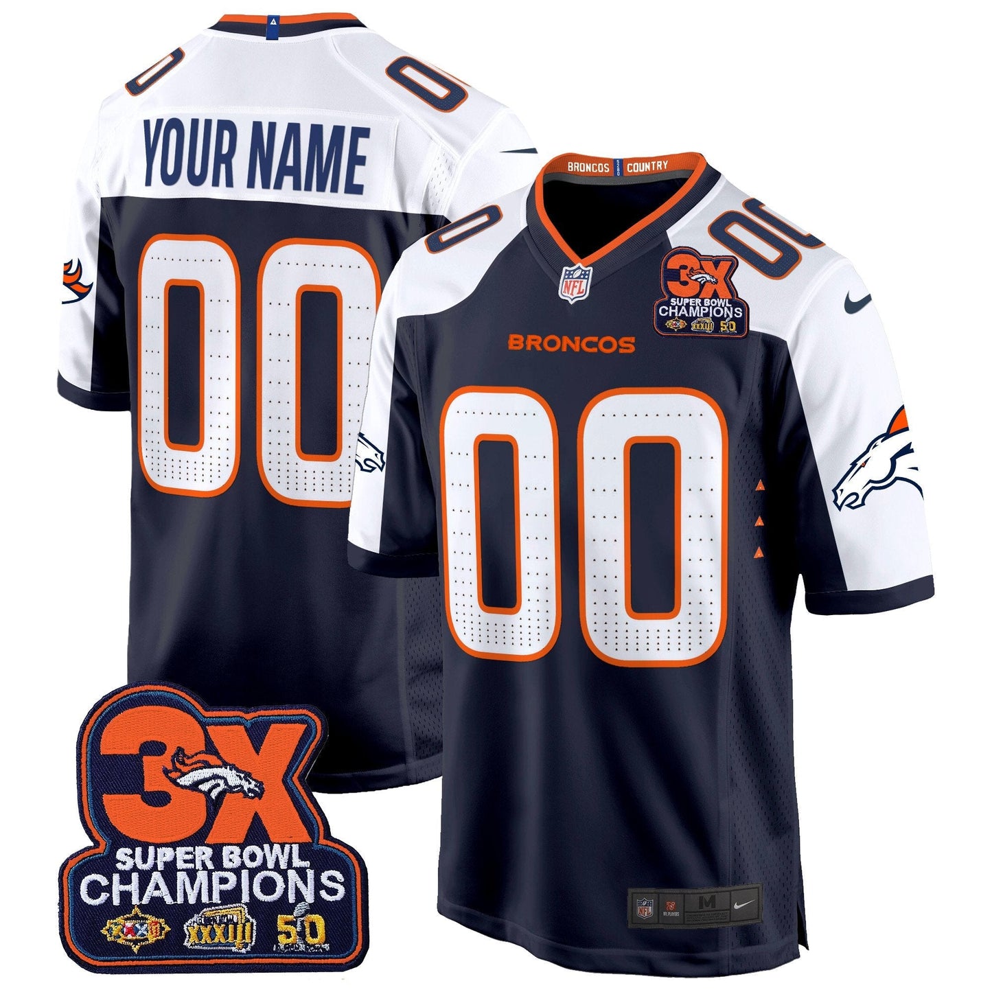 DEN 3-Time Champions Patch Game Custom Jersey - Al Stitched