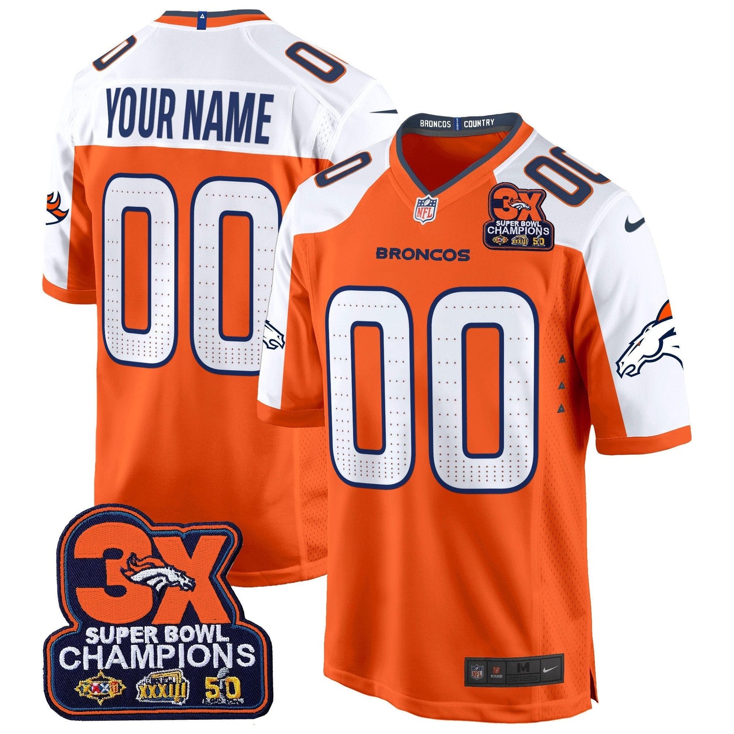 DEN 3-Time Champions Patch Game Custom Jersey - Al Stitched