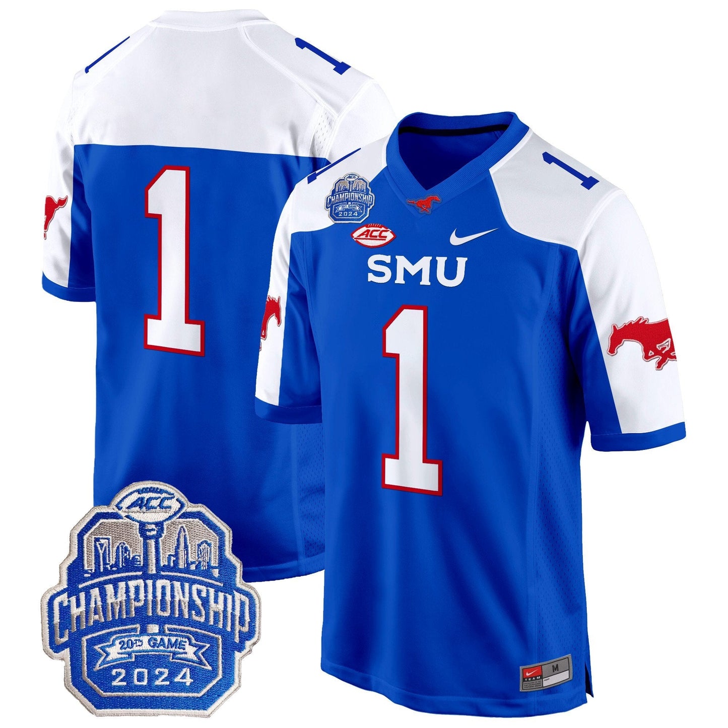 SMU Mustangs 2024 ACC Championship Patch Game Jersey - All Stitched