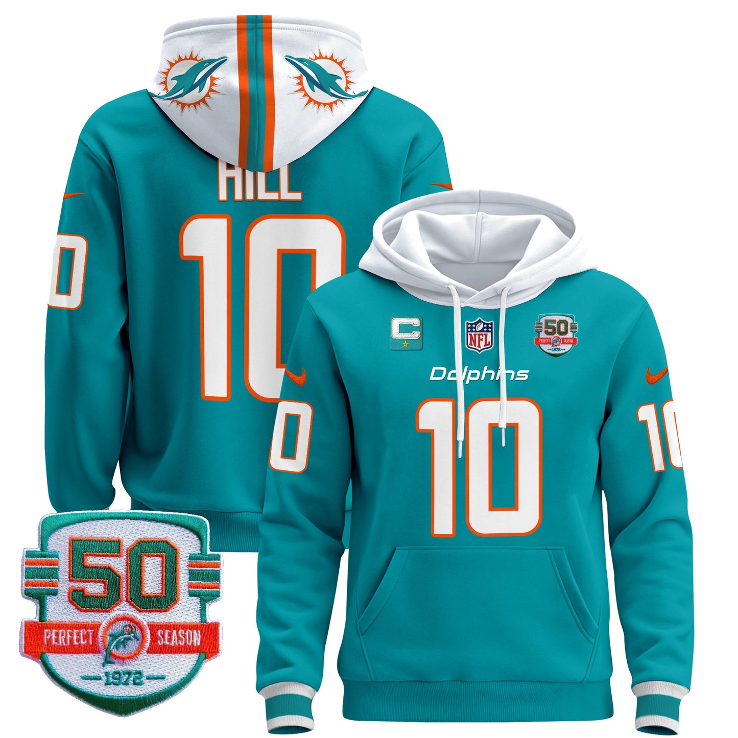 Men's Dolphins 50th 1972 Perfect Season Patch Pullover Hoodie - All Stitched