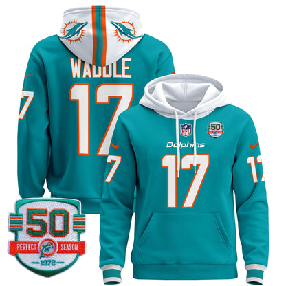 Men's Dolphins 50th 1972 Perfect Season Patch Pullover Hoodie - All Stitched