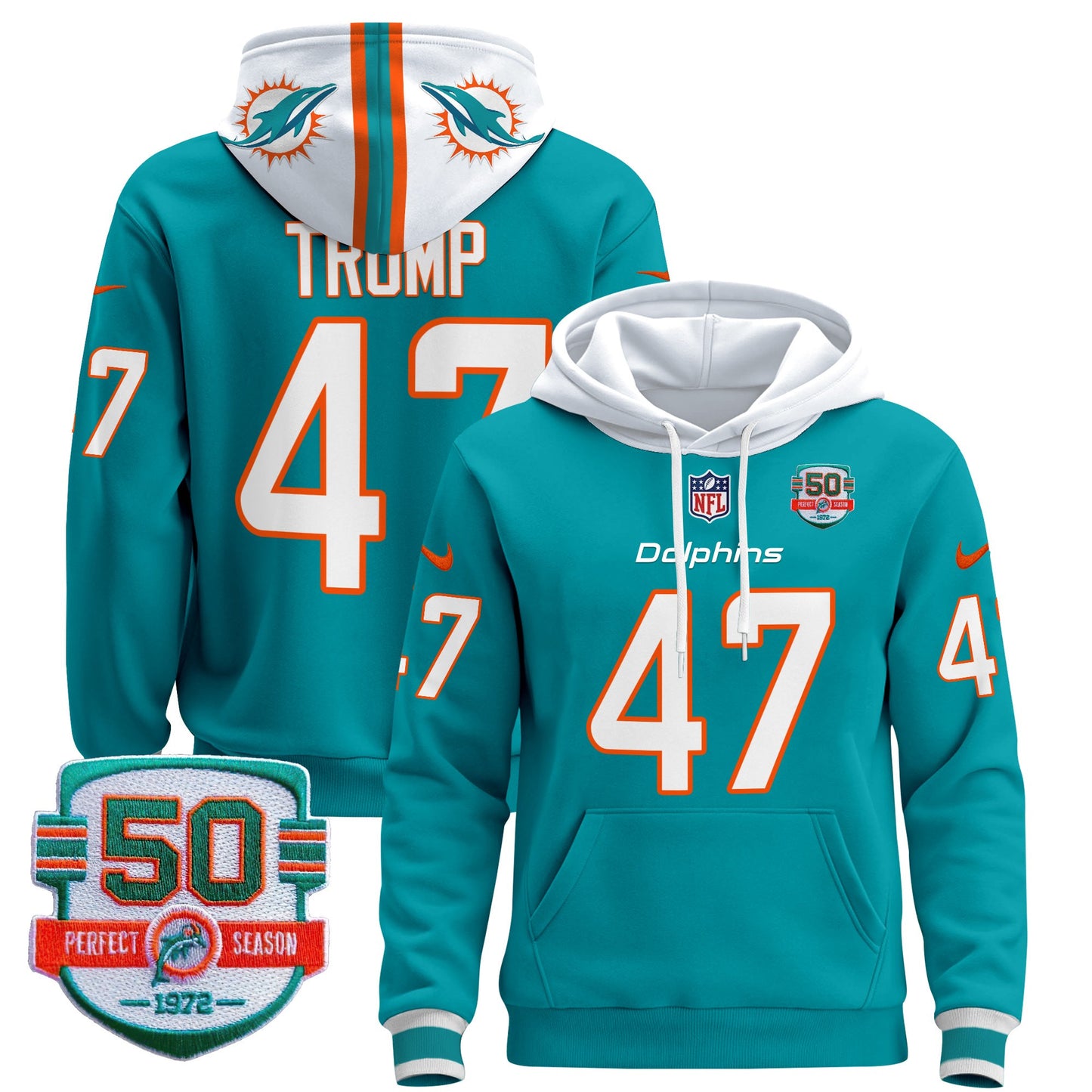Men's Dolphins 50th 1972 Perfect Season Patch Pullover Hoodie - All Stitched